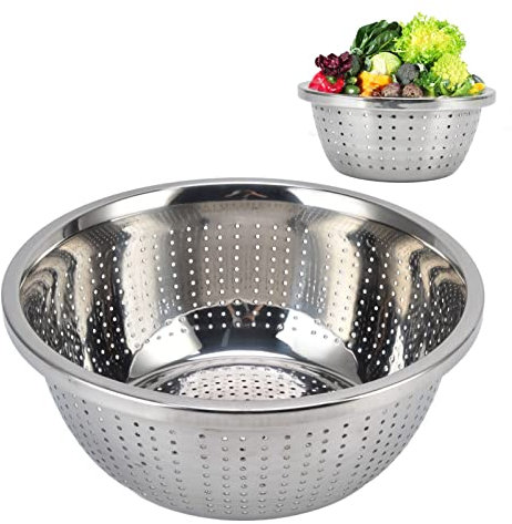 Scolapasta in Acciaio Inossidabile, Scolapasta da Cucina in Metallo Microforato e con Piede, Cestello per Lavare Verdure Scolapasta Multifunzione in Acciaio Inossidabile (28 cm)