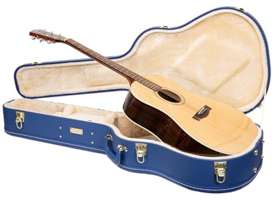 Crossrock Wooden Dreadnought Acoustic Guitar Case for Gibson J-45 / Martin D-Style | Vibrant Blue Faux Leather, Beige Plush Interior & Lock â Designer Series(CRW520DVB)