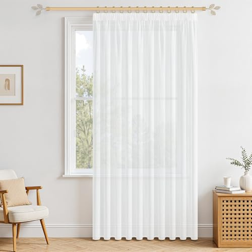MRTREES gardine kräuselband Gardinen 300cm breit Vorhang mit kräuselband 160cm lang gardinen Weiss halbtransparent vorhänge Wohnzimmer modern Voile gardine für Wohnzimmer Schlafzimmer Küchen 1 Set
