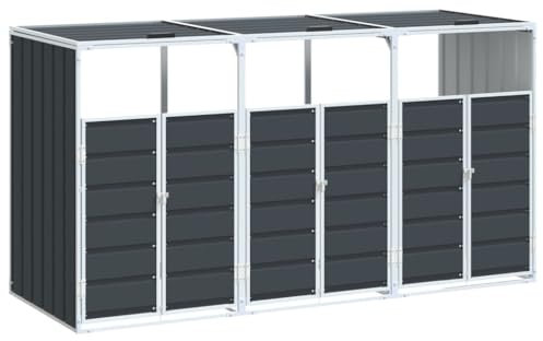 vidaXL Dreifach-Mülltonnen-Aufbewahrung, anthrazitfarbener Stahl, 216 x 81 x 115 cm, belüftet & erweiterbar