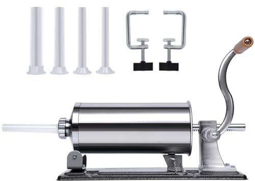 Insaccatrice per Salsicce, Macchina per Insaccatrice Orizzontale, con 4 Imbuti per Ripieno in Plastica, Salsiccia Manuale, Costruzione in Acciaio Inossidabile, per Cucina Domestica Uso Domestico