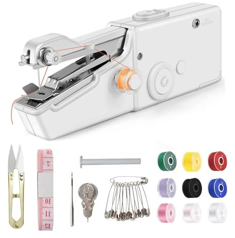 MUYAPAY Machine à Coudre Manuelle, Outils de Couture Sans Fil Mini machine à coudre portable, Point Rapide Adapté aux Vêtements, Tissus, Voyage à Domicile Bricolage, Blanc