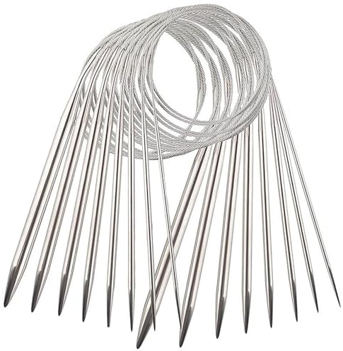 YXHZVON 8 Piezas Agujas de Tejer Circulares de Acero Inoxidable, Agujas de Tejer Suéter Agujas de Hilo Agujas de Ganchillo de Doble Cabeza de 60 cm Para Tejer Proyectos(2/2,5/3/4/5/6/7/8 mm)