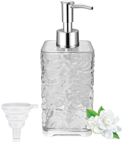 GKSCXEXE 400ml Plastic Soap Dispenser, Clear Hand Soap Dispenser for Bathroom, Refillable Lotion Pump Bottle Dispenser with Funnel for Dish Soap, Shampoo, Shower Gel, Washing Up Liquid Dispenser