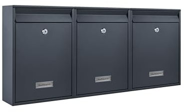 Zedelmaier Mehrfamilienhaus personalisiert 3er Briefkastensysteme Briefkastenanlage Briefkästen Wandbriefkasten Postkasten inkl. 4 Schlüsseln 26x35x8,5cm Anthrazit XL