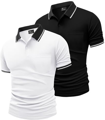 JACKETOWN 2 Pack Polos Hombre Manga Corta con Bolsillo Polo de Trabajo Transpirable de Secado Rápido Golf Hombre Camisa de Verano Slim Fit Camiseta Básica de Tenis(Blanco Negro XL)