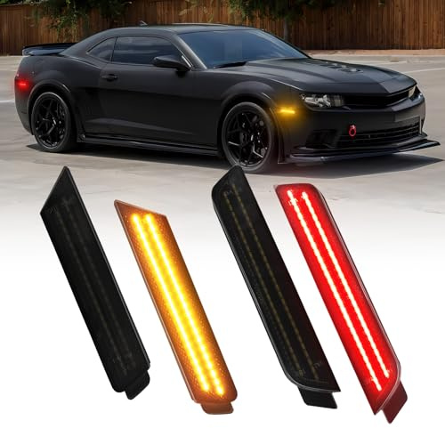 AUTOONE LED Side Marker Lights Red & Yellow Compatible With 5th Gen Chevy Camaro 2010-2015, Front & Rear Fender Side Markers, Turn Signal Amber & Brake Light Red, 4PCS
