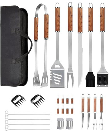 KALAHOL 31-in-1 BBQ Tools Set Extra Thick Stainless Steel Grill Tool Set with Storage Bag, Premium Complete BBQ Utensils Set for Outdoor Camping, Heavy Duty BBQ Accessories Kit for Men and Women Gift