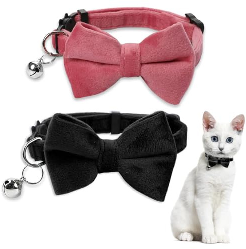 CATOR 2 Pcs Collier ultra doux en velours côtelé naturel fabriqué pour chats à peau sensible, collier chat, collier léger avec boucle à dégagement rapide et nœud papillon amovible
