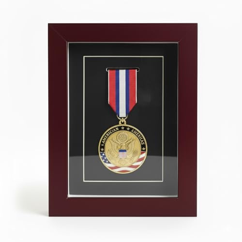 YFPIXA 6x8 Medal Display Case, Mahogany Pine Wood, Glass Front