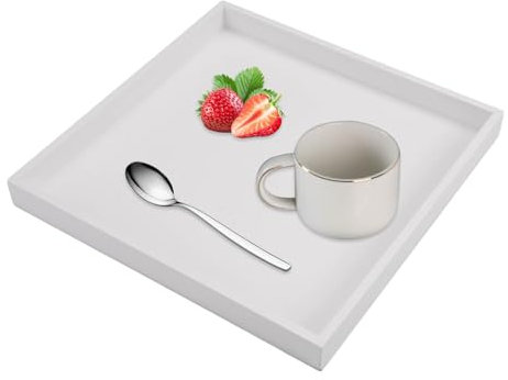 Bianco Vassoio Portaoggetti Decorativo Di Forma Quadrata, Vassoio Da Bagno Portaoggetti Di Legno, Robusto E Durevole, Facile Da Pulire, Adatto per Cucina, Candele, Alimenti, Cosmetici, 20×20 Cm
