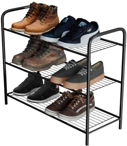 Amig – Meuble à Chaussures métallique à 3 étagères pour 9 Paires – 65 x 25 x 53,5 cm – Étagère à Chaussures en Acier Noir – Idéal pour Chambre, entrée ou Placard