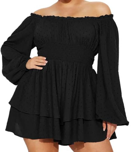 SYHVGI Women's Plus Size off the Shoulder Jumpsuits Shorts Flowy Western Romper Concert Graduation Cowgirl Outfits (A-Black, XXXL)