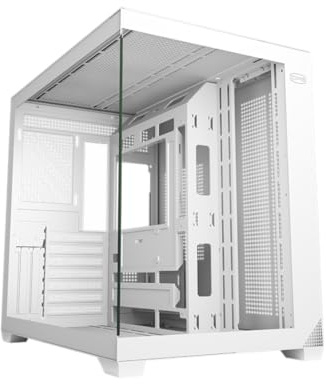 CPS C3 T700 PC-chassi ATX Mid Tower, härdat glas och nätbak, hög luftflöde, ATX/Micro-ATX/ITX-stöd, stöd för 360 mm radiator, verktygsfri design – vit (inga fläktar inkluderade)