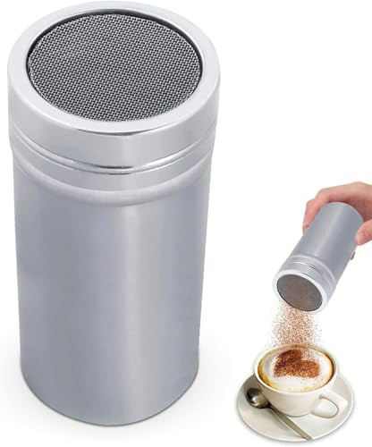 Icing Sugar Shaker with Lid, 2.7×5 Inch Stainless Steel Chocolate Shaker Flour Dredger for Cappuccino, Coffee, Cake Baking & Spice Dusting