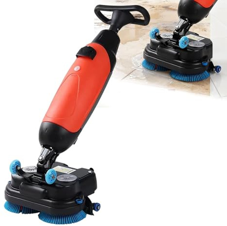 Kommersiell elektrisk golvskrubber, golvrengöringsmedel för hushåll, dubbelborste 43 cm bred rengöring, 360° roterande, självgående, bekväm sladdlös