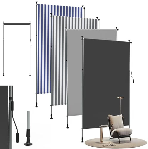LZQ Store vertical avec manivelle - 150 x 310 cm - Réglable en hauteur - Store vertical - Sans perçage - Opaque - Gris et blanc