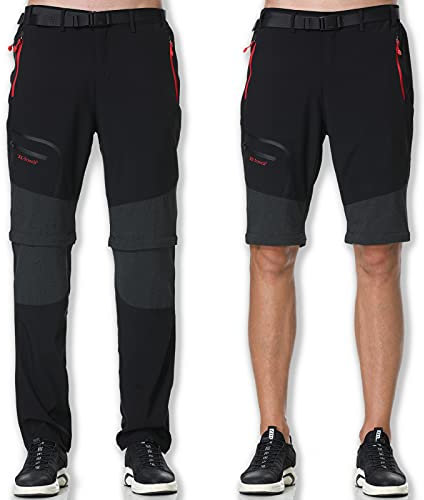 SOLOYEE Herren Wanderhose Zip Off Trekkinghose Outdoorhose Wasserdicht Schnelltrocknend Softshellhose Abnehmbar Outdoor Shorts Sommer Schwarz, L