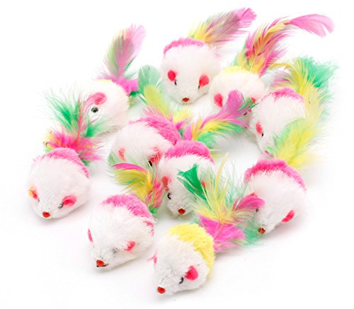 HAOMO 10 juguetes novedosos para mascotas, gatitos, gatos, peludos, con forma de cola de plumas, para gatos de interior que hacen ruido, con sonajero, hierba gatera, electrónico, robótico, en
