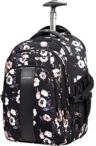 KROSER Laptop Rolling Backpack 17 inch Premium Wheeled Computer Backpack for Women with RFID Pockets Check Point Friendly Water-Repellent Overnight Roller Case for Travel