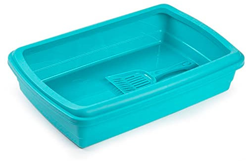 Acan Tradineur - Arenero para Gatos con Pala, Bandeja higiénica de plástico con Borde Alto extraíble, gatera, Caja Arena Sanitaria, 47 x 31 x 11 cm, Color Aleatorio