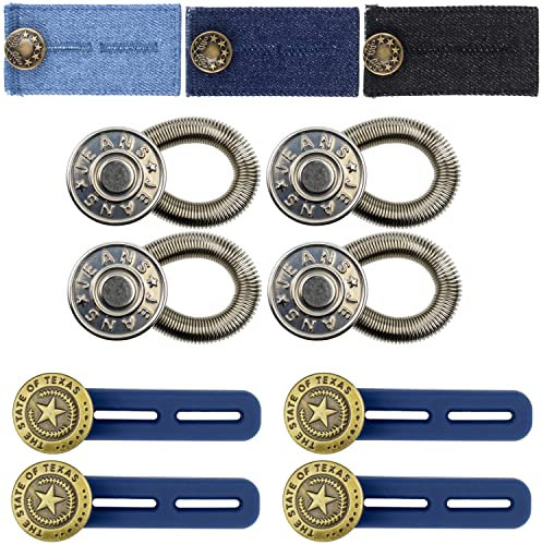 Bequeme Hosenbunderweiterung Mix Set, 11 Pack, 3 Versionen mit Baumwolle-Band, Silikon-Band und Metallfeder, für Damen und Herren, für Jeans, Hose, Anzughose, Rock, Hosenerweiterung Schwangerschaft