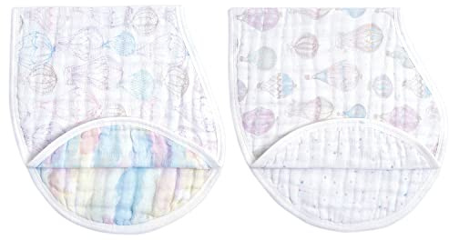 aden + anais Burpy Lätzchen, 100% Bio-Baumwolle, Musselin, weich, saugfähig, 4 Schichten, Mehrzweck-Spucktuch und Lätzchen, 57,1 x 27,9 cm, 2 Stück, über den Wolken