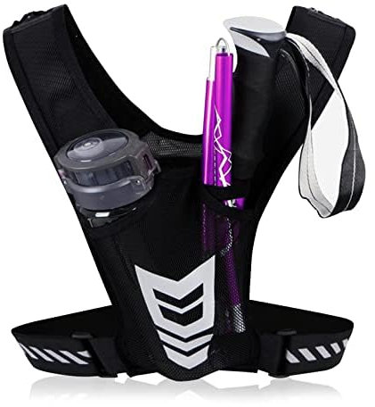AWAVM Laufweste Telefonhalter Brusttasche Running Vest Telefonhalter mit 4 Taschen Leicht Atmungsaktiv Training Reflektierende Laufweste Sport Jogging Weste Verstellbarer Bund, Männer & Frauen