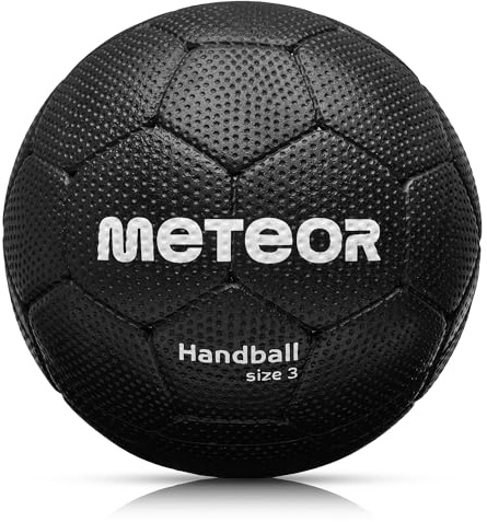meteor Handball Ball – Training Handball for Kids, Boys, Girls, Teenagers and Women – 24-Panel Foam Rubber Design for Superior Grip Soft Ball with Non-Slip Surface – Size #3 – Black