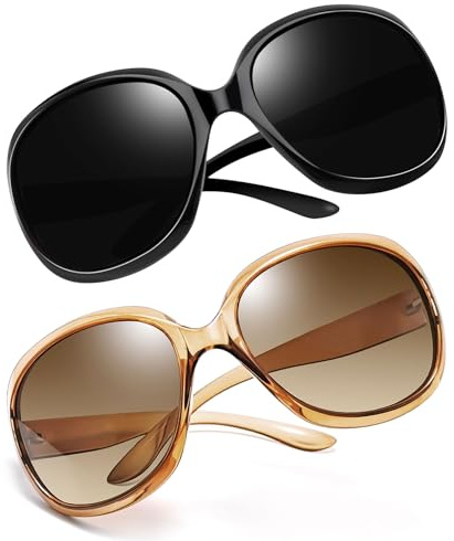 Joopin 2 Pares Gafas de Sol Mujer Grandes Negras y Marrones Degradadas Polarizadas Protección UV400 Estilo Elegante de Moda Oversized Sunglasses