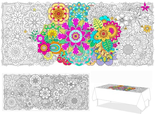 PHOGARY Manteles para Colorear para Niños, Poster Gigante de Mandala para Colorear, Hoja Creativa de Papel Jumbo para Colorear, Actividad de Dibujo para Fiestas y Aulas 24 x 55