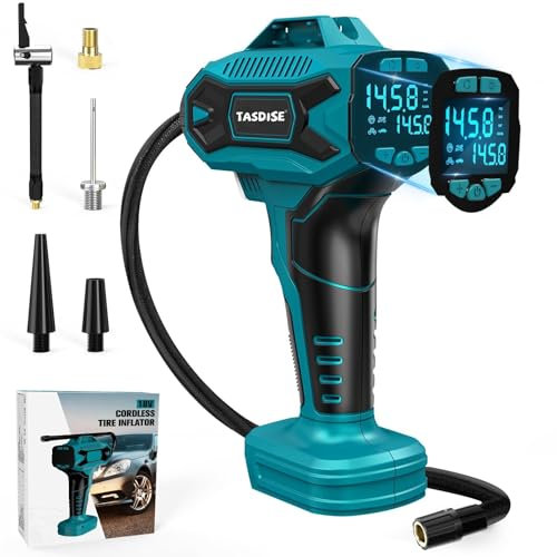 TASDISE Inflador Ruedas Coche, para Batería Makita 18V, Compresor Aire Portátil 160 PSI, Hinchador Ruedas Coche con Pantalla LCD y Manómetro, para Moto, Bicicleta, Pelota, Coche, Pila no incluida