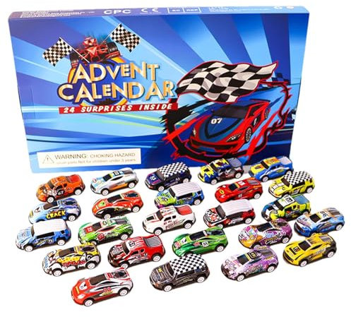 Auto Spielzeug Adventskalender, Auto Adventskalender 2024 Kinder, 24 Tages Weihnachts Countdown Kalender Mit 24 Auto Fahrzeuge Spielzeug Aus Legierung, Autos Maßstab 1:64 Für Kinder