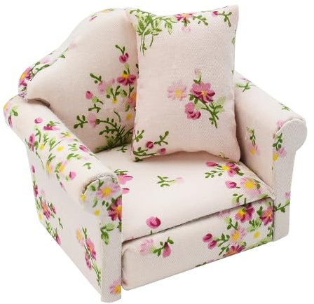 Coriver Muebles de casa de muñecas, Floral Modelo de sofá de casa de muñecas a Escala 1/12, Mini sillón, Accesorios de simulación, decoración del hogar