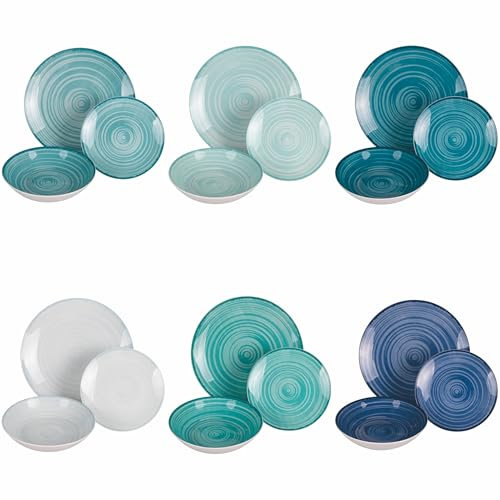 Service de vaisselle 18 pièces en porcelaine, 6 places de table différentes, Baita Acqua