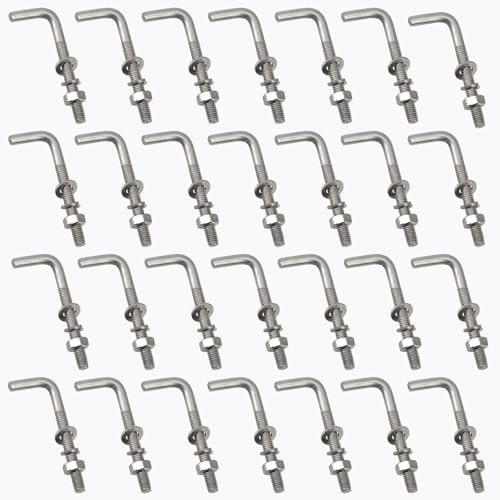 Confezione da 30 bulloni di ancoraggio quadrati M4 x 33 mm a forma di L, in acciaio inossidabile 304, ad angolo retto, con rondelle e dadi