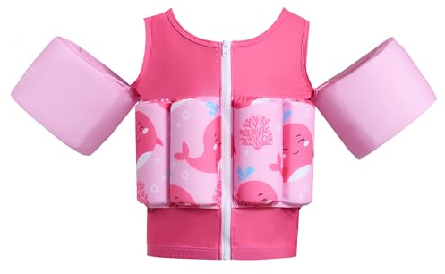 Gogokids Kids Swim Vest with Removable Buoyancy Pads & Armbands, Zip-Up Toddler Float Swimsuit Adjustable Flotation Aid for Child 1-6 Years, Non-Inflatable Float Jacket for Pool, Beach & Swimming