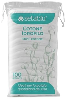 Setablu Cotone Idrofilo 100% Cotone, 100 Grammi, Ideale per la Pulizia Quotidiana del Viso
