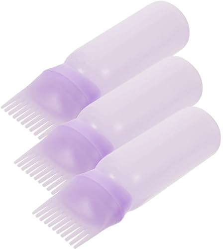 Garneck Lot de 3 Flacons Applicateurs pour Racines des Cheveux en Plastique Violet, Bouteille D'huile Capillaire Embout Peigne pour Coloration et Soin du Cuir Chevelu, Outil Coiffure