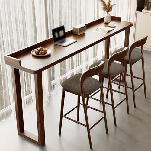 Köksbartabell i Bartabellhöjd, Massiv Trä Hög Bartabell för Kaffe, Väggmonterad Hög Bord för Balkong, För Kök, Café, Liten Utrymme(Brown,140x40x105cm/55x16x41in)
