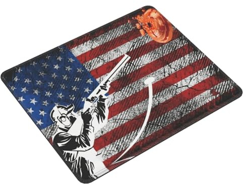 Skeet Shooting USA Flag Trap Shooting Clay Pigeon Mouse Pad with Anti-Fray Stitching with Non-Slip Rubber Base Gaming Mouse Mat for Laptop Office & Home