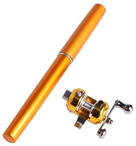 Andux Mini Portable Fishing Rod of the Pen Fishing Gear, Carbon Rock Fishing Rod GBG-01 (Gold)