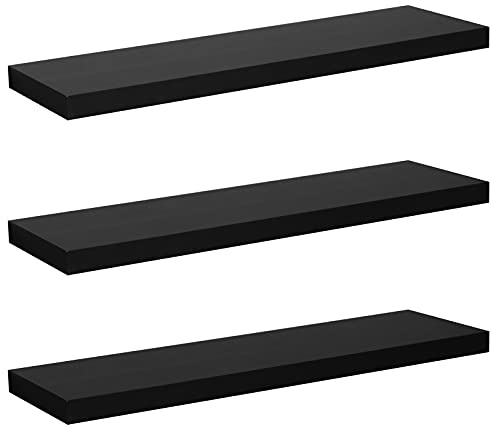 WOLTU 3 Pcs Floating Shelf Black Wooden Wall Storage Display Shelf 80cm Long RG9318sz-3-UK