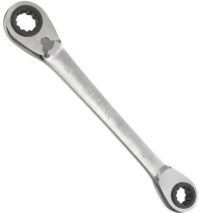 WIESEMANN 1893 Llave de carraca de doble anillo 4 en 1 con los tamaños 8, 10, 12, 13mm y 72 dientes de acero al cromado vanadium CV I Llave de tuerca doble I 81062