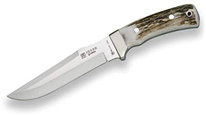 Joker Jagdmesser Gamo CC46, Gürtelmesser, mit Griff aus Hirschhorn und MOVA-Klinge von 15,5 cm, gezahnte Lende, Fischwerkzeug, Jagd, Camping und Wandern.