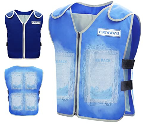 YLNEWWAYS Cooling Vest for Men&Women, Ice Reflective Vest with 24 PCS Ice Packs, Cool Jacket for Hot Weather with Pockets, Unisex Adult Workout Apparel