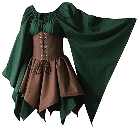 Robe irlandaise traditionnelle pour femme, costume médiéval, style Renaissance, avec corset et manches évasées, robe courte victorienne pour Halloween