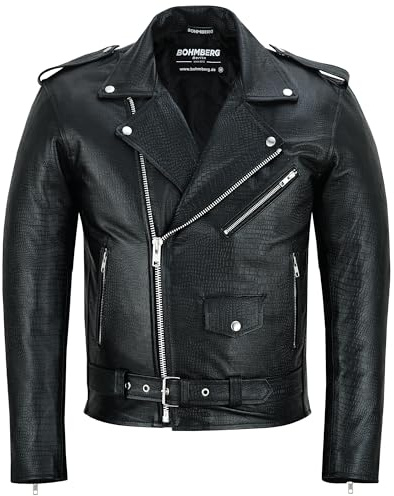 Bohmberg Herren Lederjacke TOKYO aus Rindsleder im Croc Look Motorrad Jacke Schwarz Biker Stil Hochwertige Herren Motorradbekleidung aus Echtleder für Chopper und Bikes - 3XL
