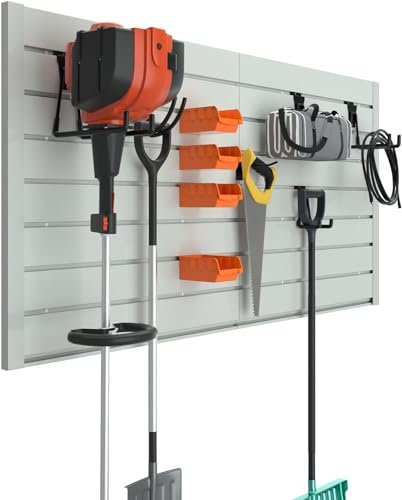 Wandpanel Werkzeugwand 122x61cm, Wandpaneel Werkzeughalter Organizer, Lamellenwand Slatwall, Stecktafel Pegboard, Wandhalterung, Ordentlich in Werkstatt, Lager, Keller, Werkbank, Garage, Laden