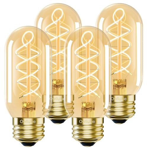 Owilukie E26 LED Bulb 6W Equivalent 60 watt, Vintage Edison Bulbs, Warm White 2700K Amber E26 Edison Bulb dimmable,Tubular T14 T45 LED Light Bulb, AC120V,500lm,CR90+,Glass,Pack of 4